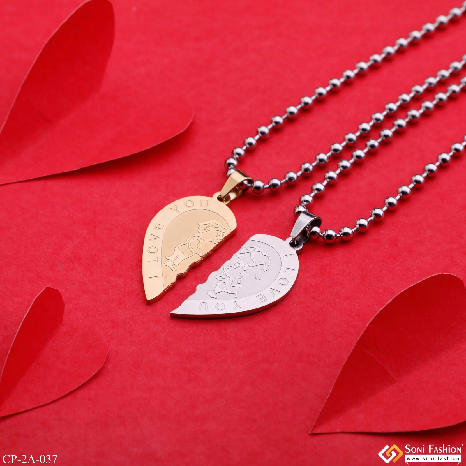 I Love You Friendship Day Gift - 2 Locket With 2 Chain - Stainless Steel Made - Style A037 - Image 2