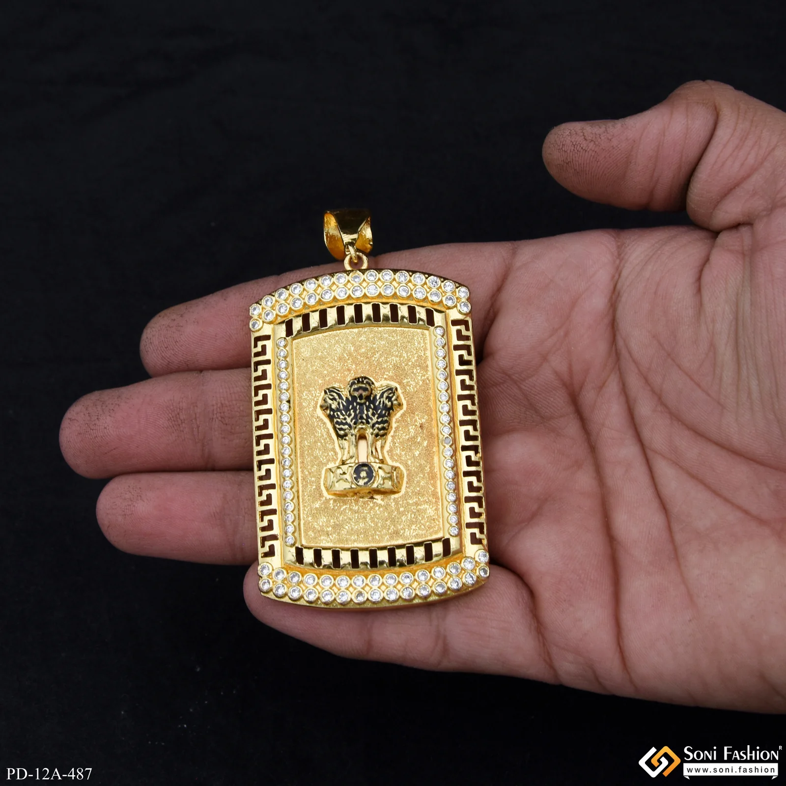 Indian Mudra Gold Plated Pendant With Diamond Texture Background For Men - Style A487 - Image 2
