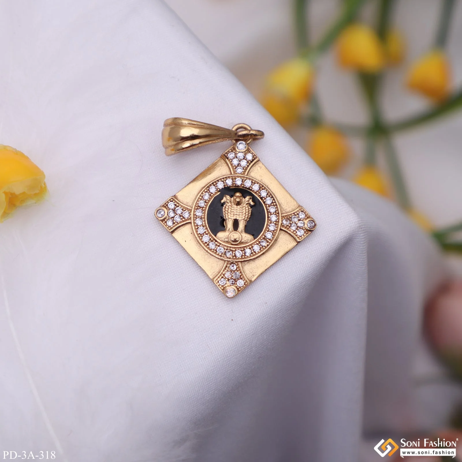 Indian Mudra with Diamond Delicate Design Gold Plated Pendant for Men - Style A318