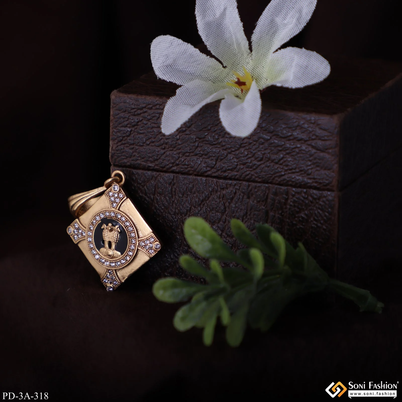 Indian Mudra with Diamond Delicate Design Gold Plated Pendant for Men - Style A318 - Image 3