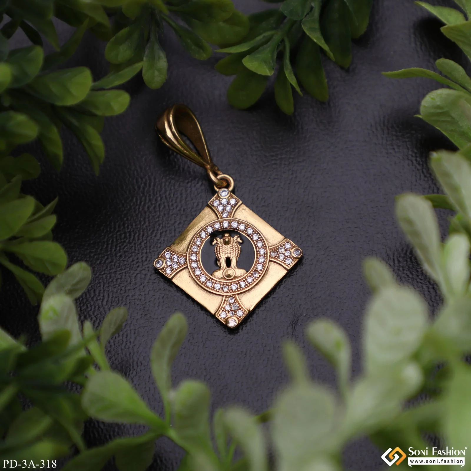 Indian Mudra with Diamond Delicate Design Gold Plated Pendant for Men - Style A318 - Image 4