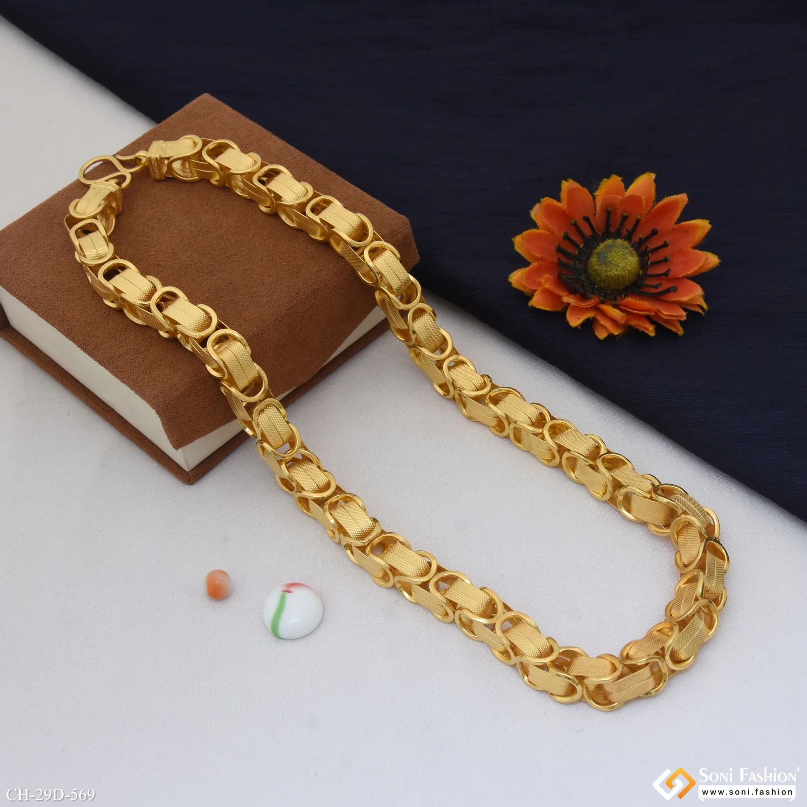 Interwoven Link Design Best Quality Gold Plated Chain for Men - Style D569 - Image 5