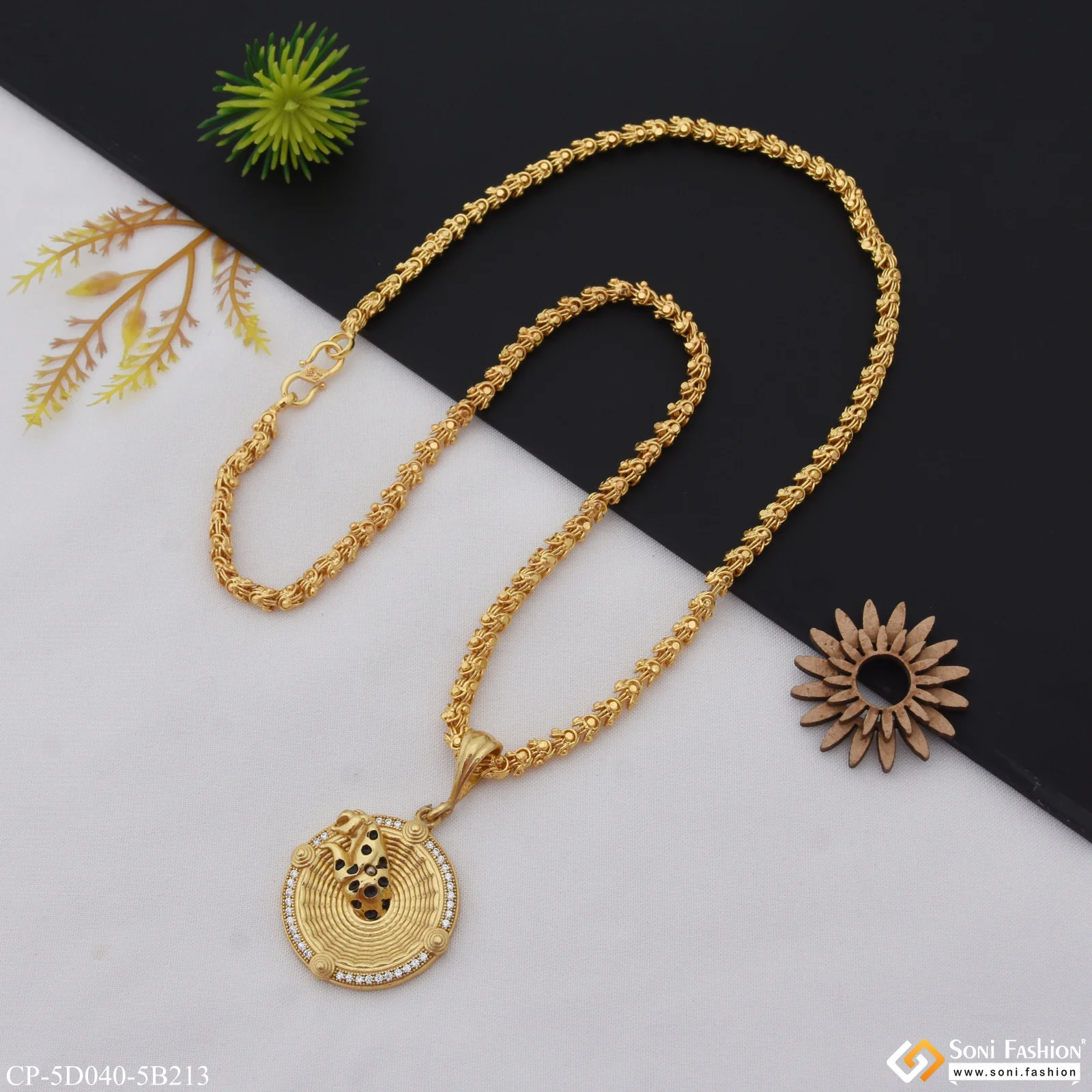 Jaguar Antique Design Gold Plated Chain with Pendant for Men (CP-D040-B213) - Image 4