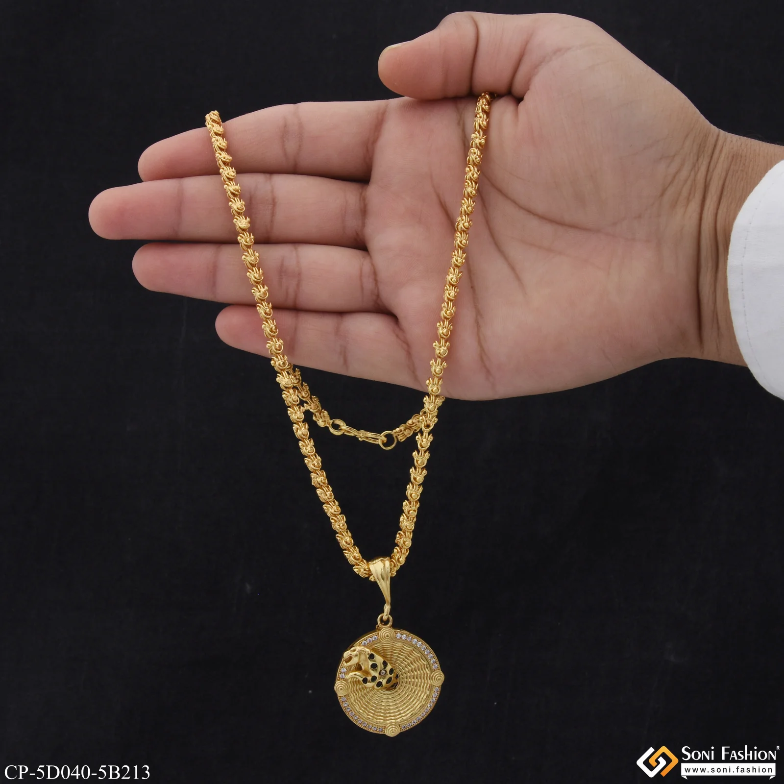 Jaguar Antique Design Gold Plated Chain with Pendant for Men (CP-D040-B213) - Image 5