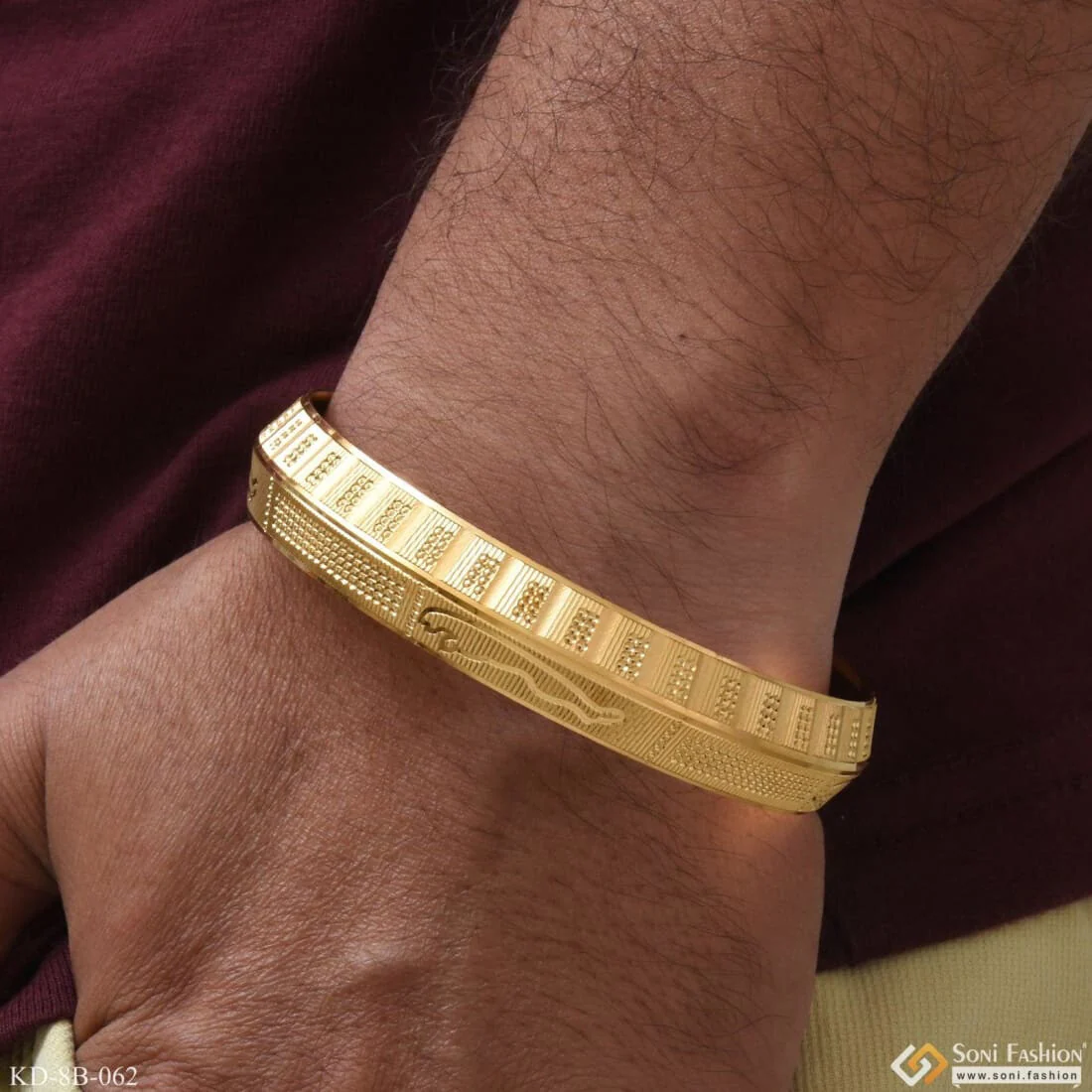 Jaguar Best Quality Durable Design Gold Plated Punjabi Kada for Men - Style B062