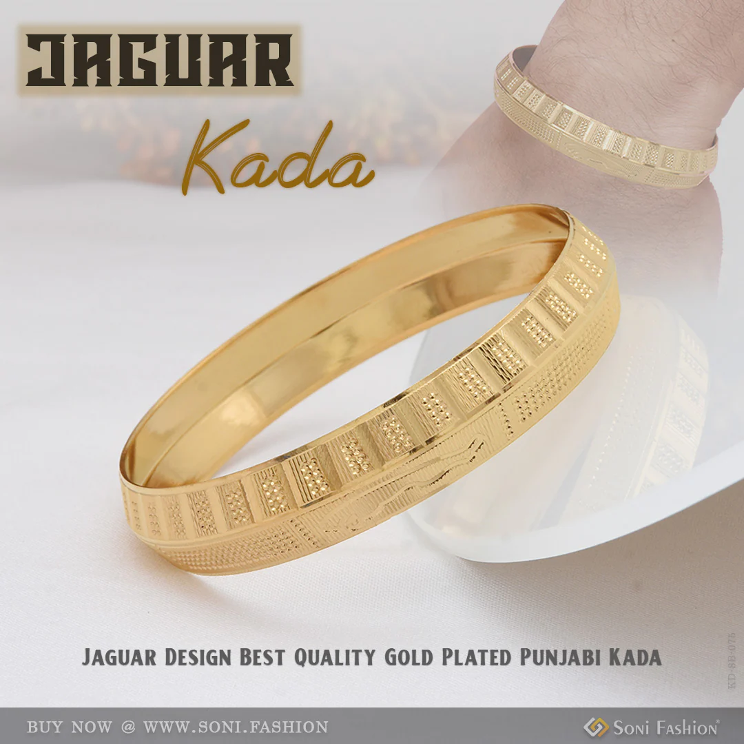 Jaguar Dainty Design Best Quality Gold Plated Punjabi Kada for Men - Style B075