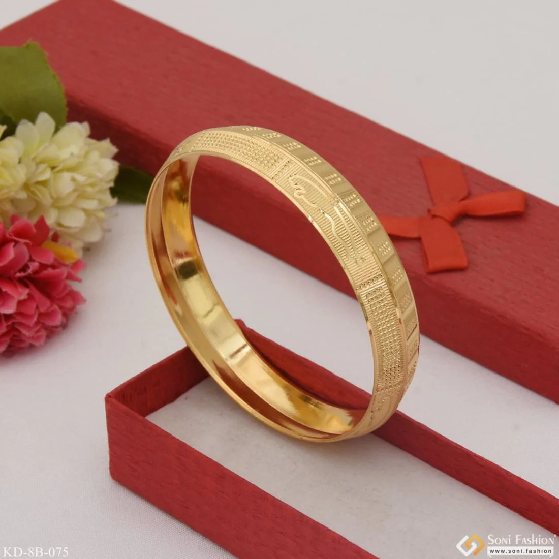 Jaguar Dainty Design Best Quality Gold Plated Punjabi Kada for Men - Style B075 - Image 3
