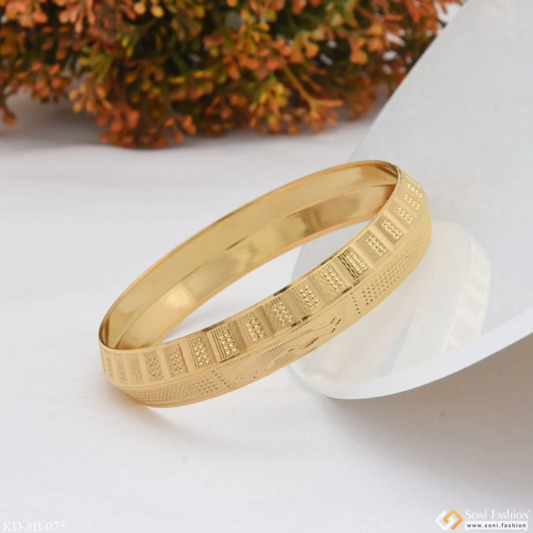 Jaguar Dainty Design Best Quality Gold Plated Punjabi Kada for Men - Style B075 - Image 4