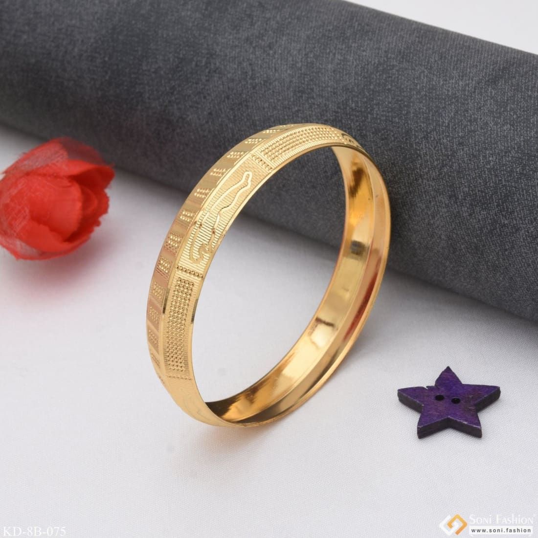 Jaguar Dainty Design Best Quality Gold Plated Punjabi Kada for Men - Style B075 - Image 6
