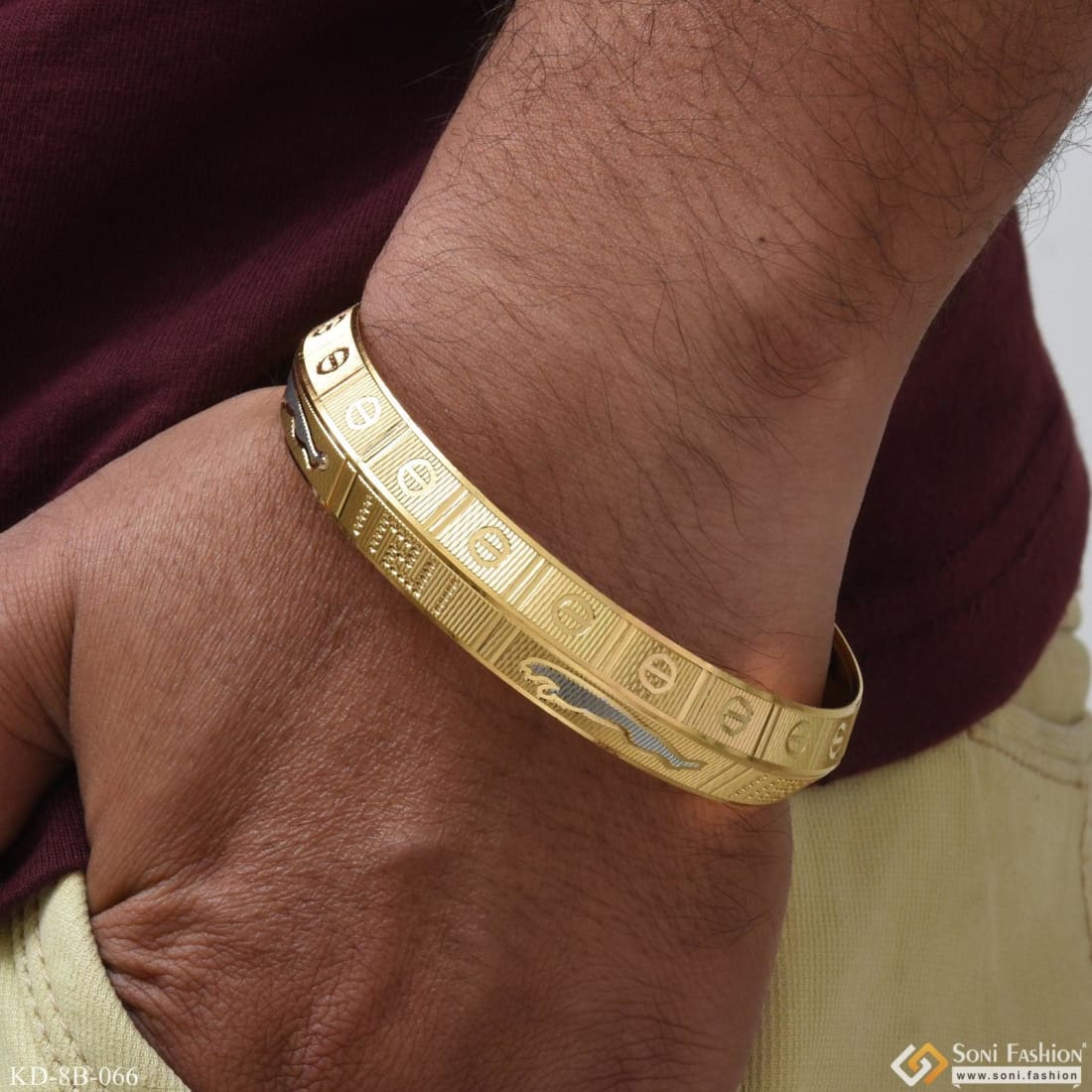 Jaguar Decorative Design Best Quality Gold Plated Punjabi Kada for Men - Style B066 - Image 2
