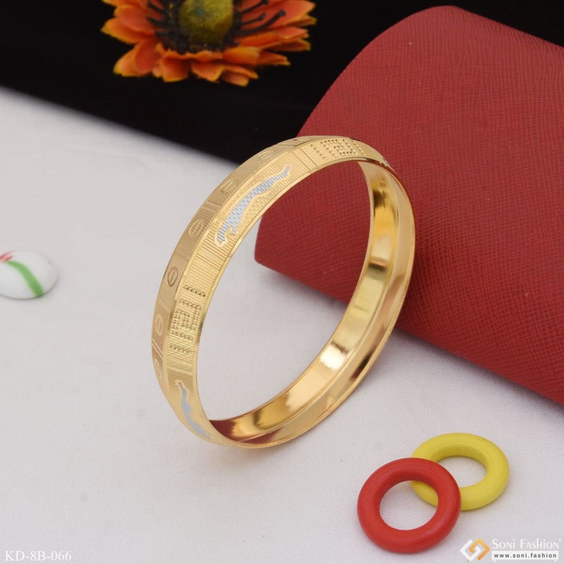 Jaguar Decorative Design Best Quality Gold Plated Punjabi Kada for Men - Style B066 - Image 3