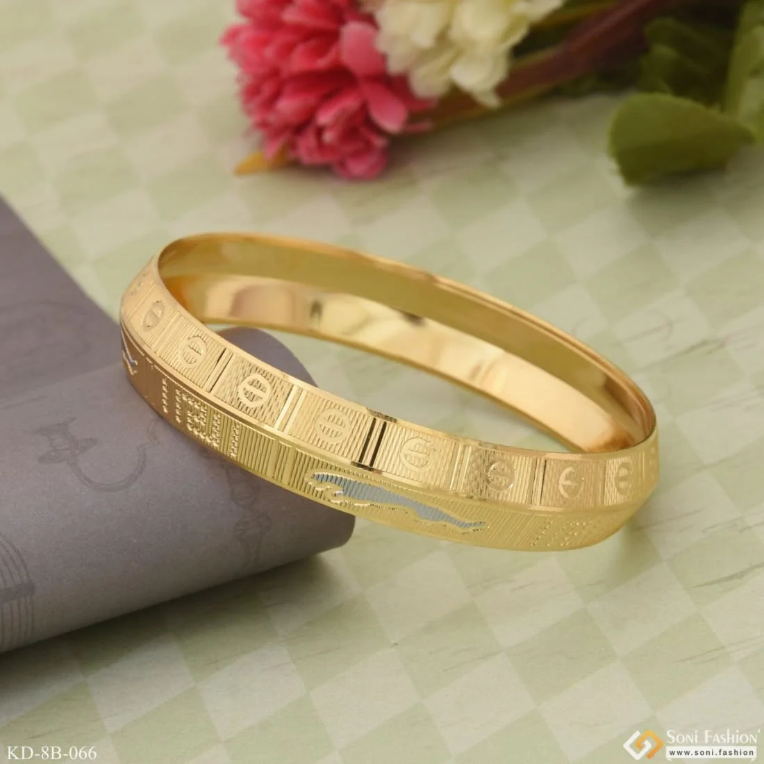 Jaguar Decorative Design Best Quality Gold Plated Punjabi Kada for Men - Style B066 - Image 5