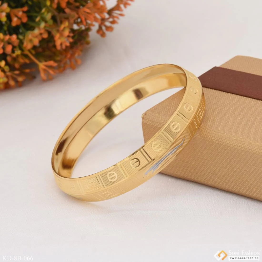 Jaguar Decorative Design Best Quality Gold Plated Punjabi Kada for Men - Style B066 - Image 6