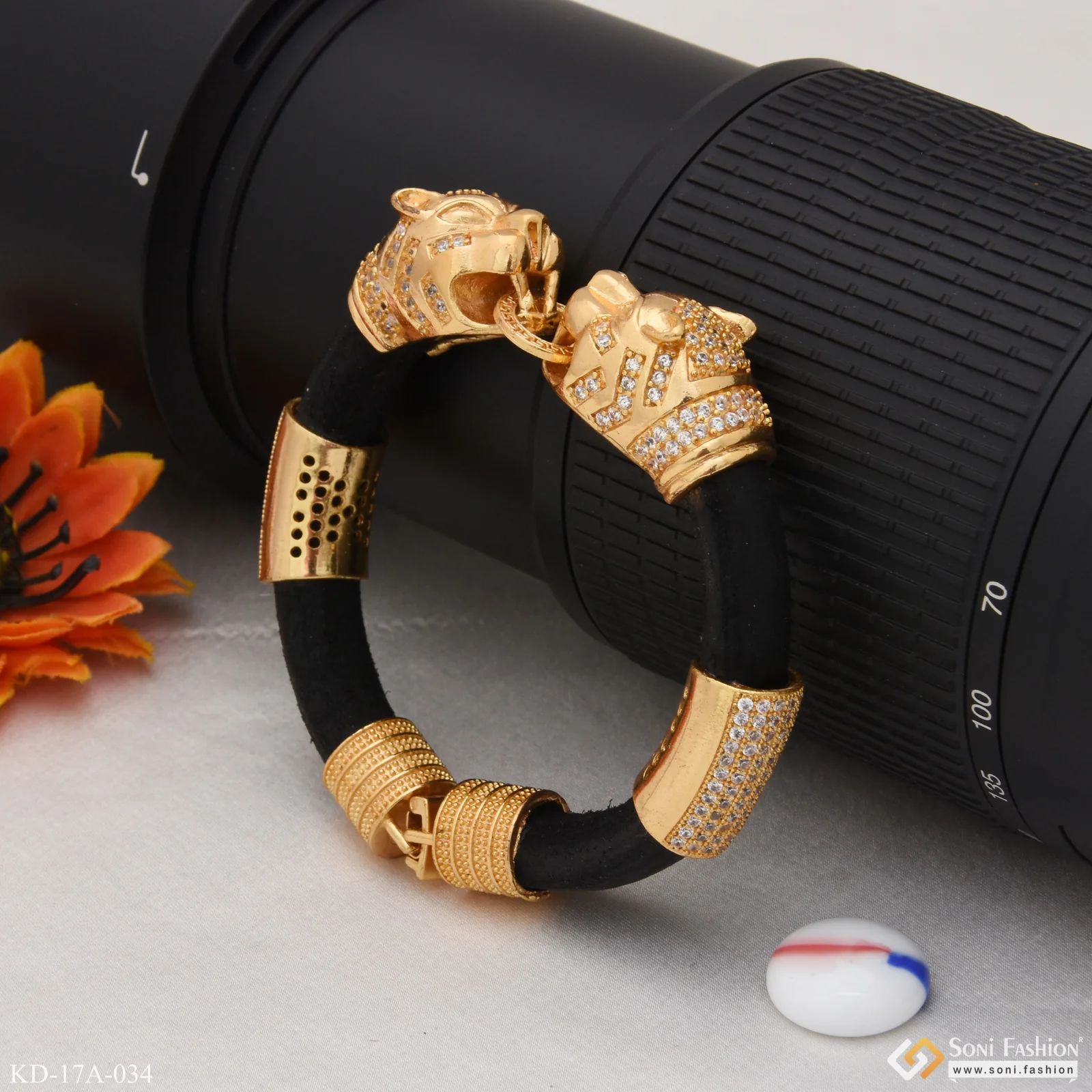 Jaguar Face Gold Plated Leather Genda Kada High-Class Design for Men - Style A034 - Image 5