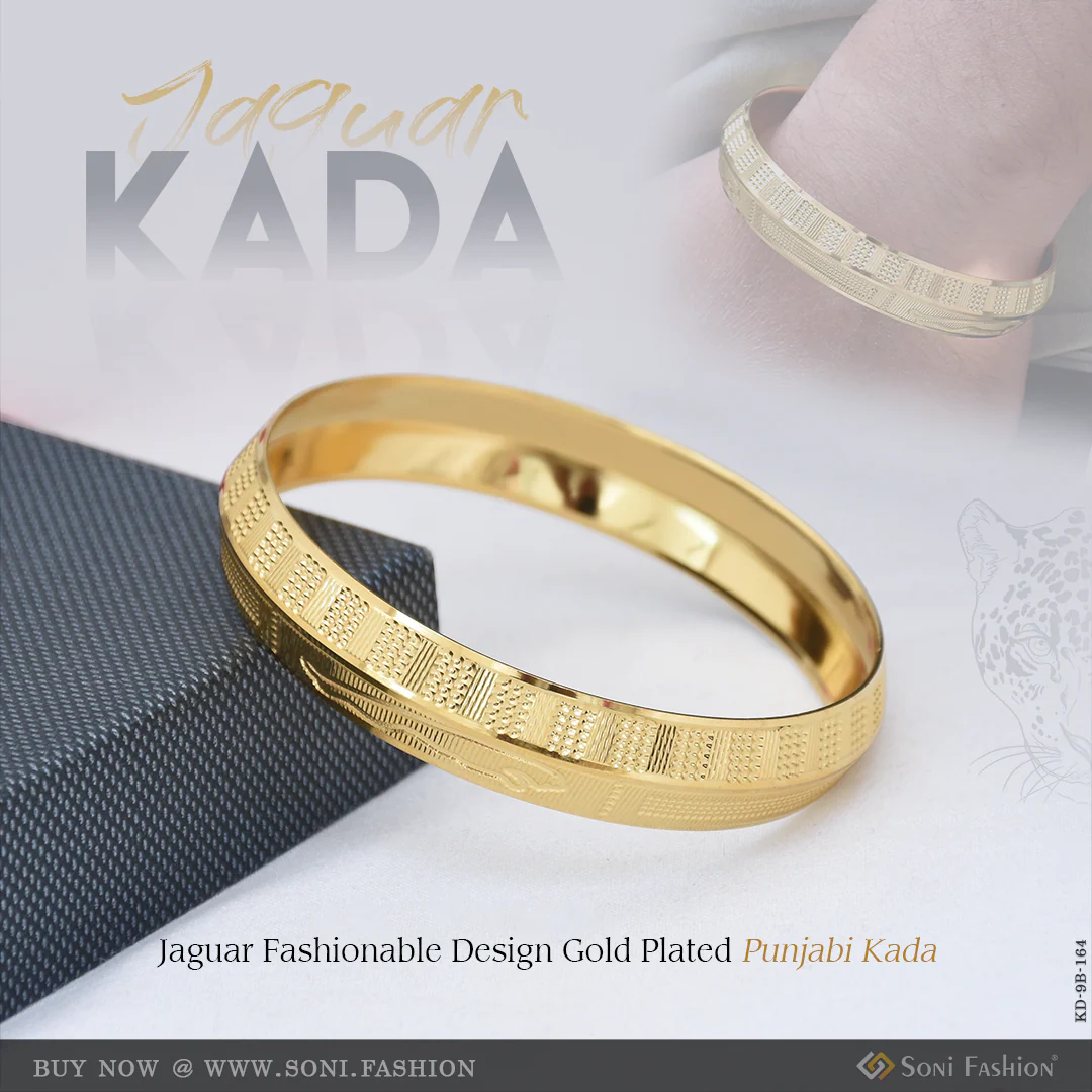 Jaguar Fashionable Design Gold Plated Punjabi Kada for Men - Style B164