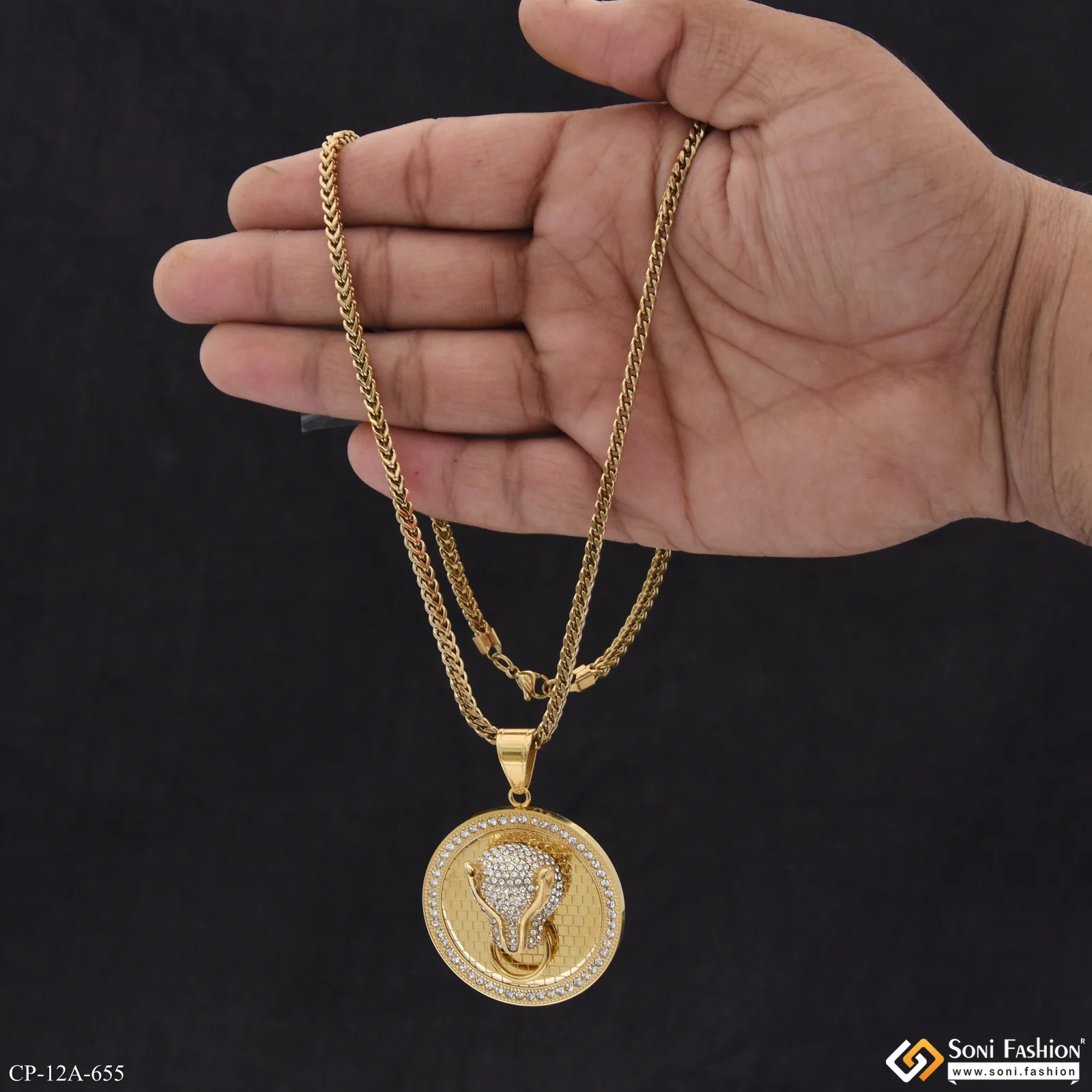 Jaguar Golden Color Pendant With Chain for Men - Style A655 - Image 2