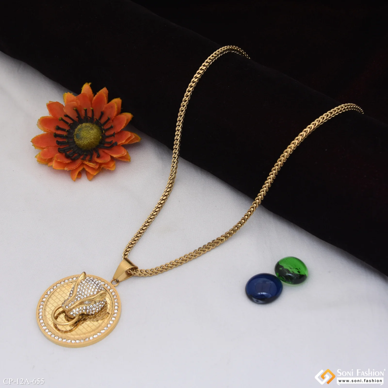 Jaguar Golden Color Pendant With Chain for Men - Style A655 - Image 3