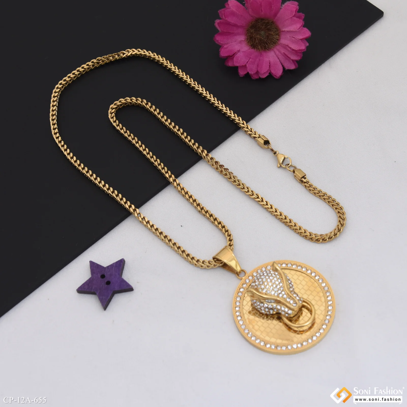 Jaguar Golden Color Pendant With Chain for Men - Style A655 - Image 4