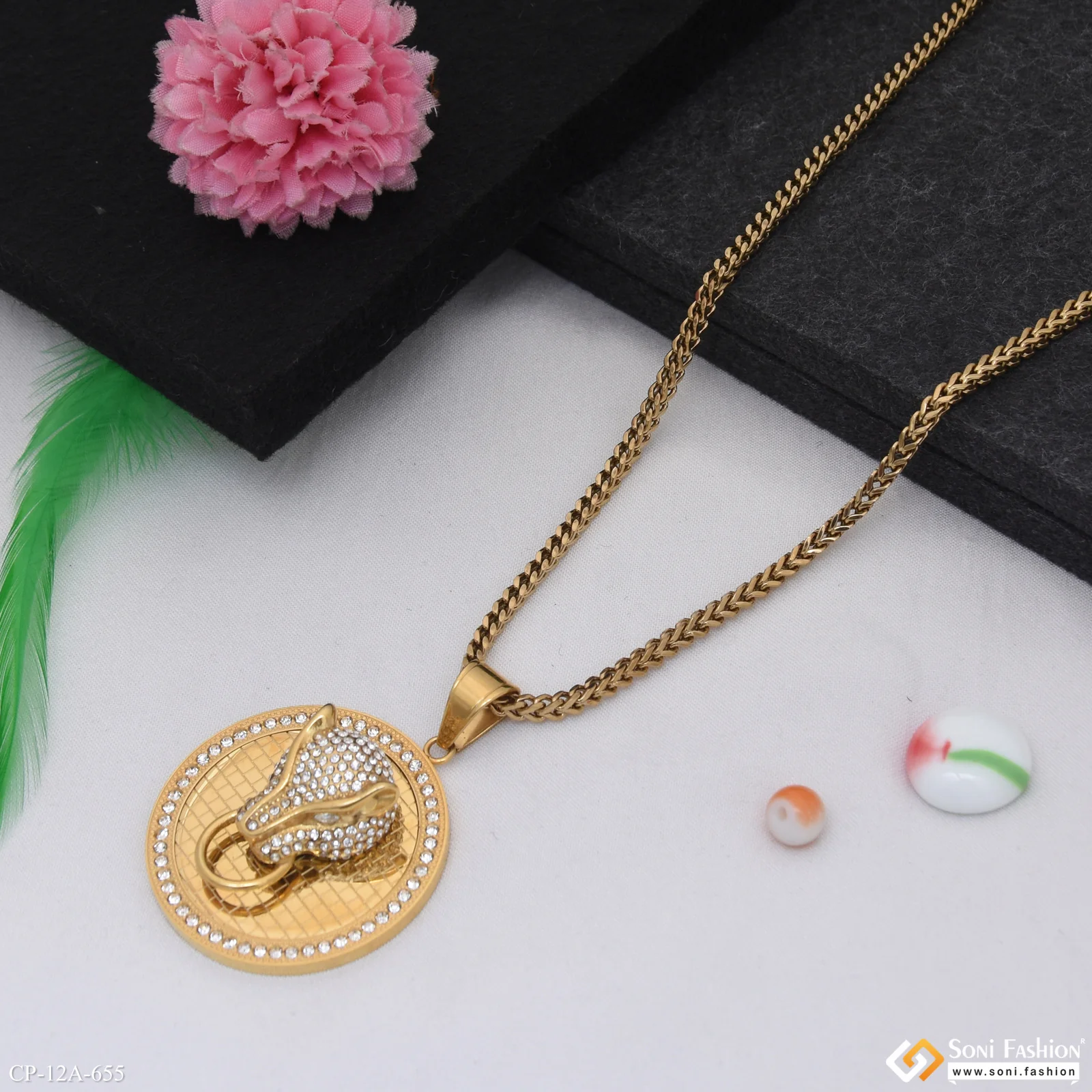Jaguar Golden Color Pendant With Chain for Men - Style A655 - Image 5