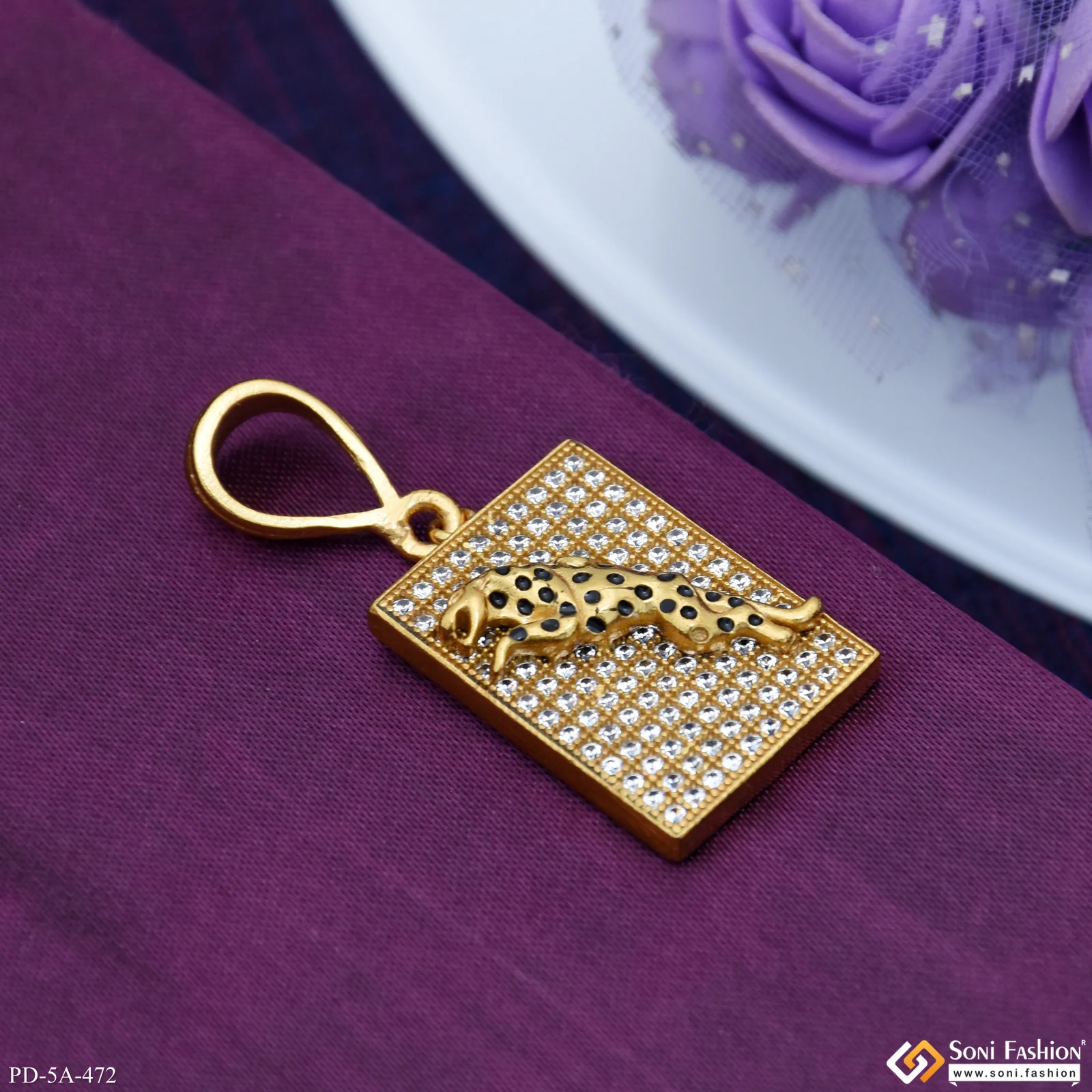 Jaguar Logo Gold Plated Pendant With Diamonds - Style A472 - Image 4