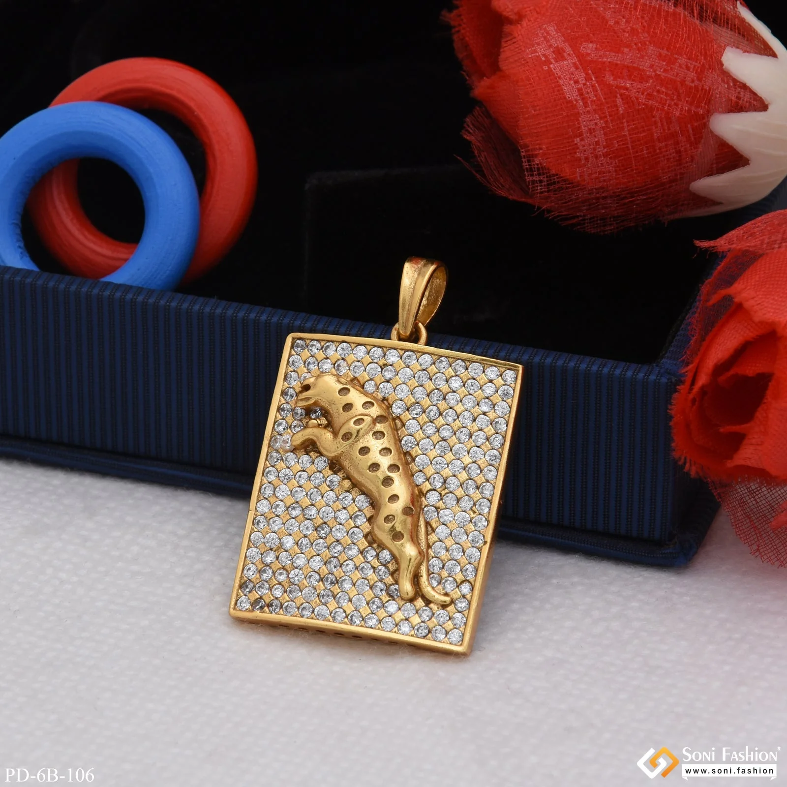 Jaguar With Diamond Antique Design Gold Plated Pendant For Men - Style B106 - Image 3