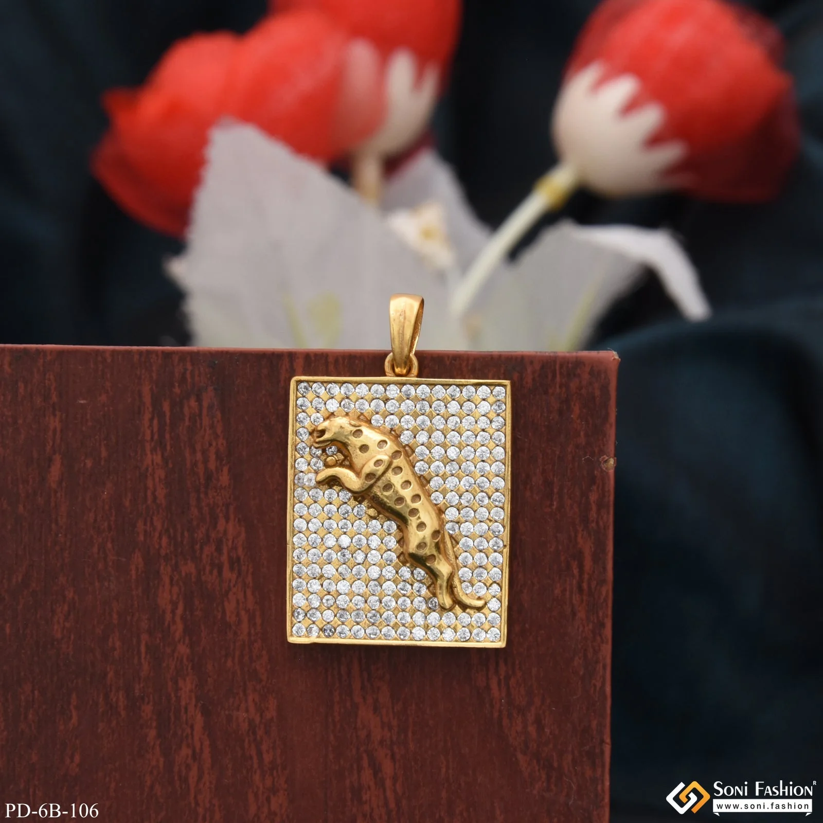 Jaguar With Diamond Antique Design Gold Plated Pendant For Men - Style B106 - Image 4