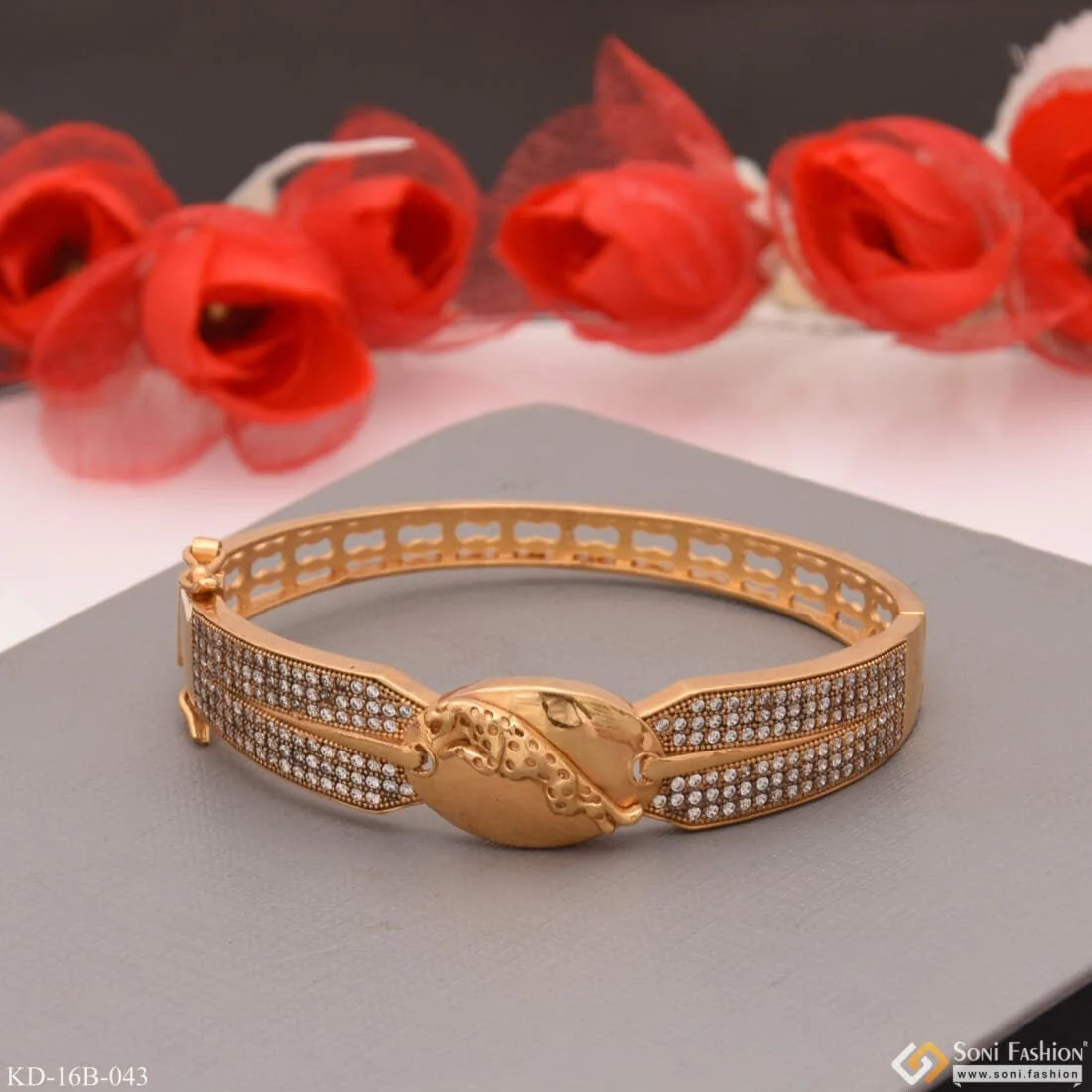 Jaguar with Diamond Attention-Getting Design Gold Plated Kada for Men - Style B043 - Image 3