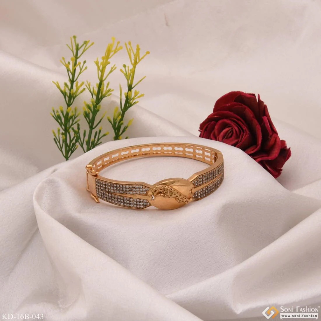 Jaguar with Diamond Attention-Getting Design Gold Plated Kada for Men - Style B043 - Image 4