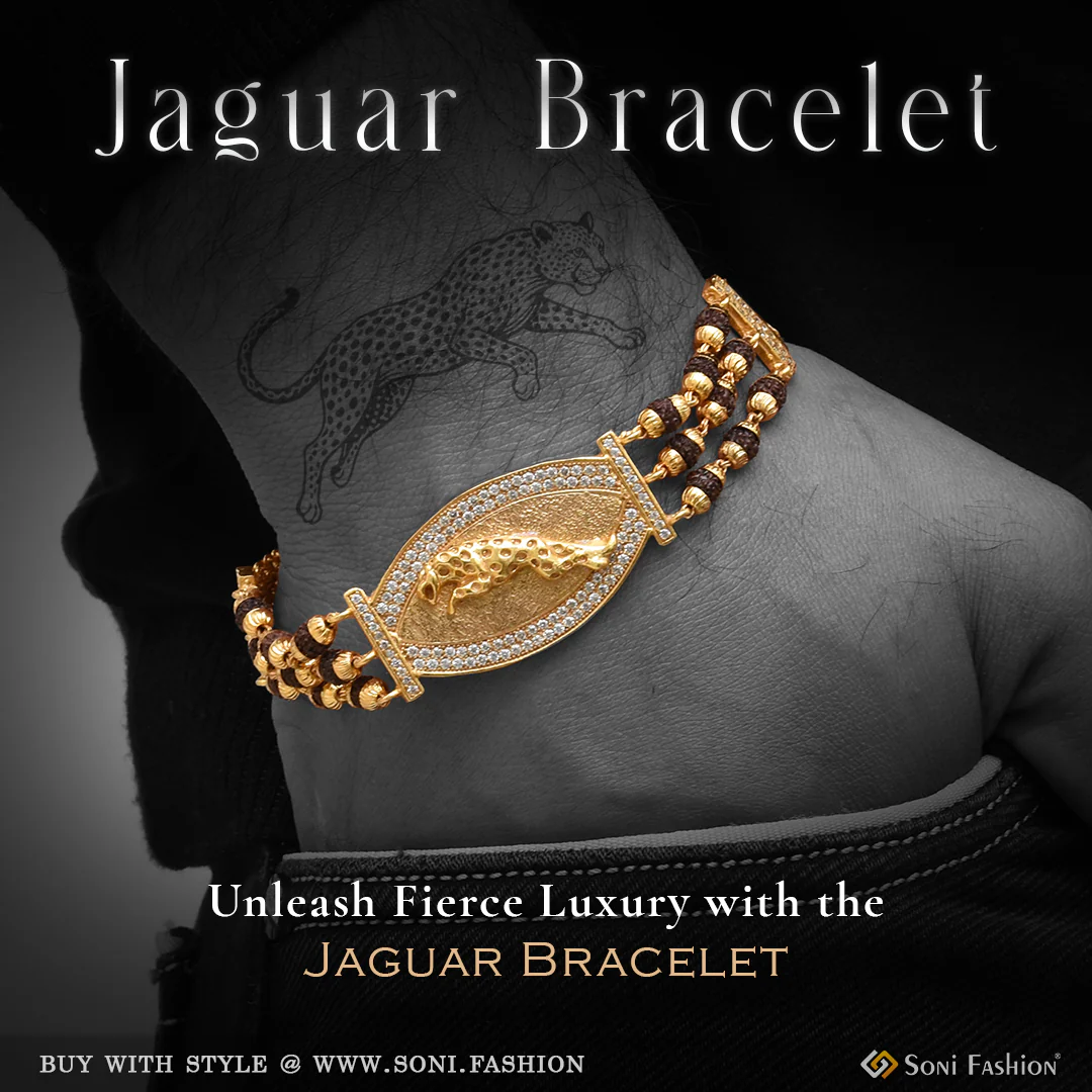 Jaguar with Diamond Best Quality Durable Design Gold Plated Bracelet - Style B744