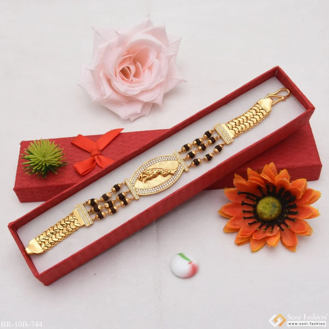 Jaguar with Diamond Best Quality Durable Design Gold Plated Bracelet - Style B744 - Image 2