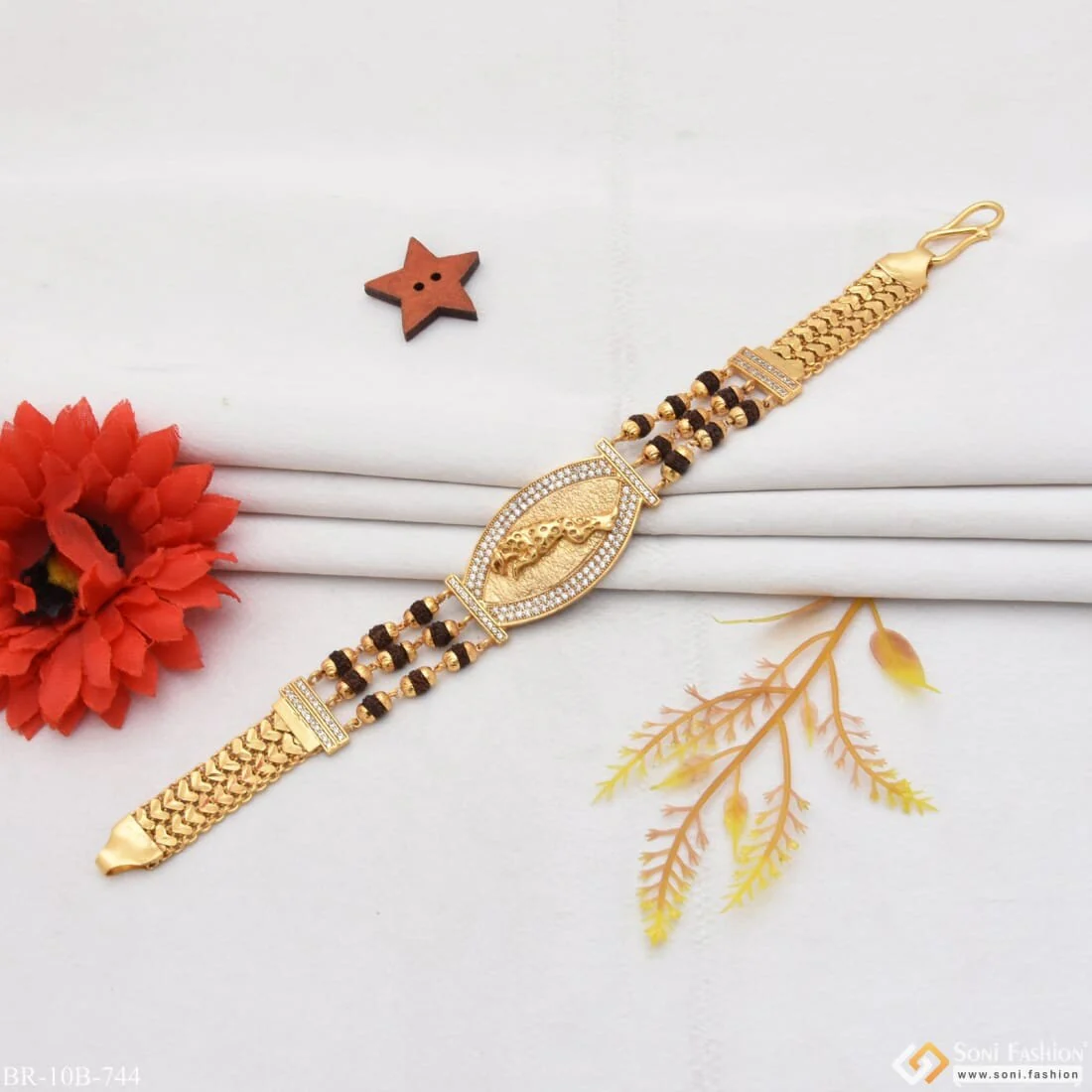 Jaguar with Diamond Best Quality Durable Design Gold Plated Bracelet - Style B744 - Image 4