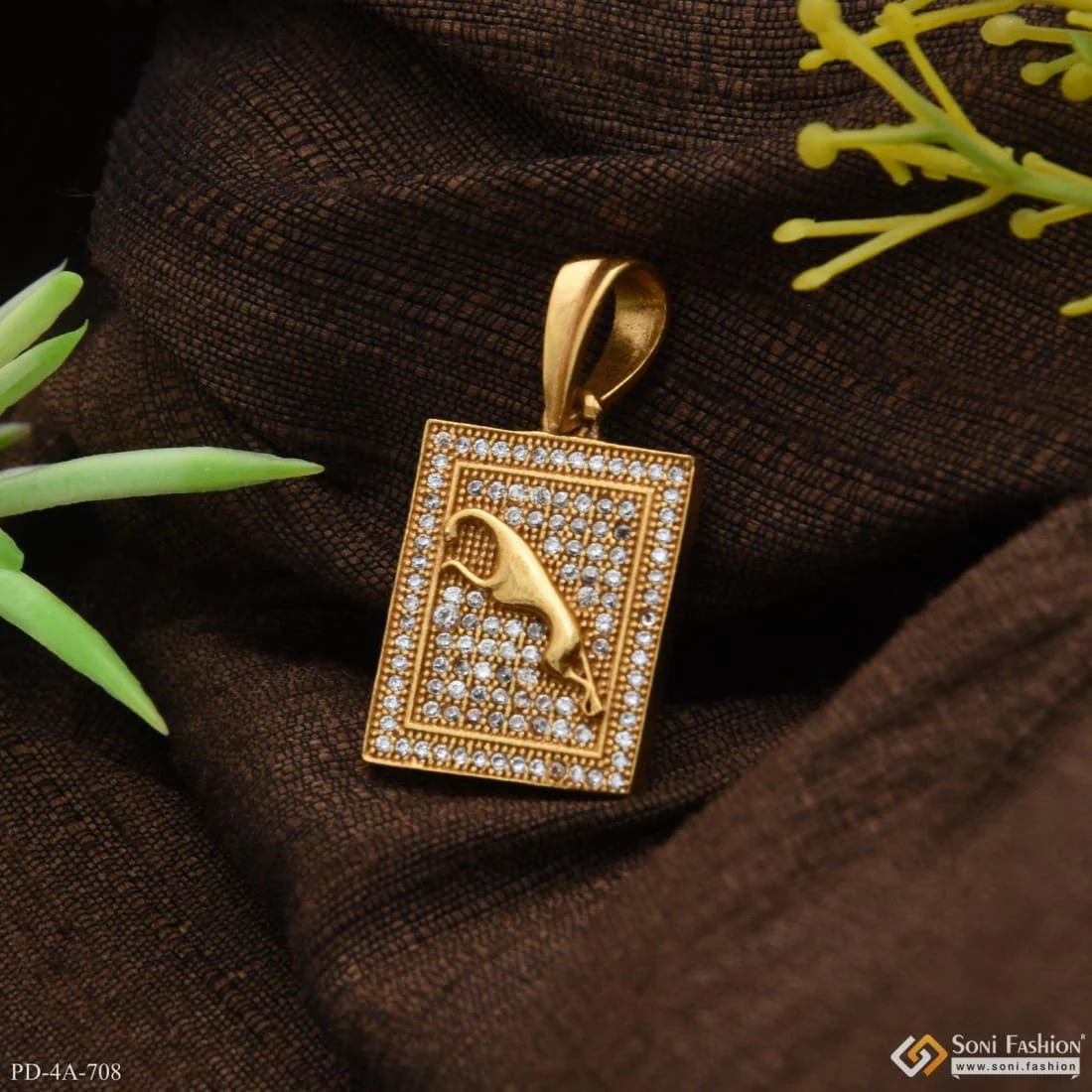 Jaguar With Diamond Glamorous Design Gold Plated Pendant For Men - Style A708 - Image 4