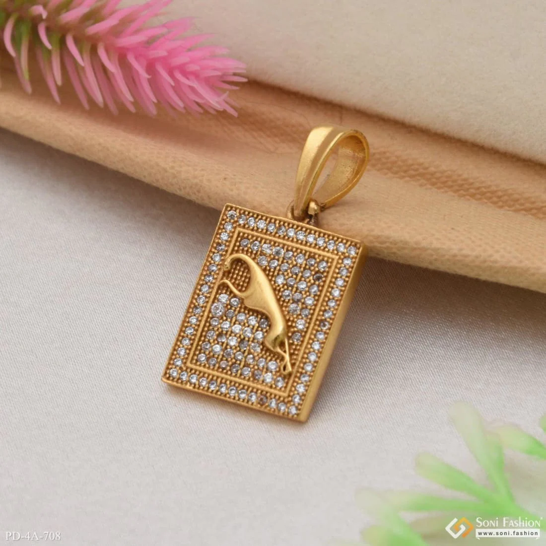 Jaguar With Diamond Glamorous Design Gold Plated Pendant For Men - Style A708 - Image 5
