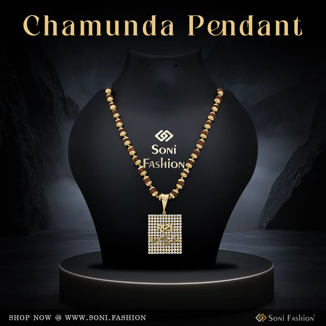 Jay Chamunda Gold Plated Pendant with Rudraksha Mala for Men (MP-A185-A228)