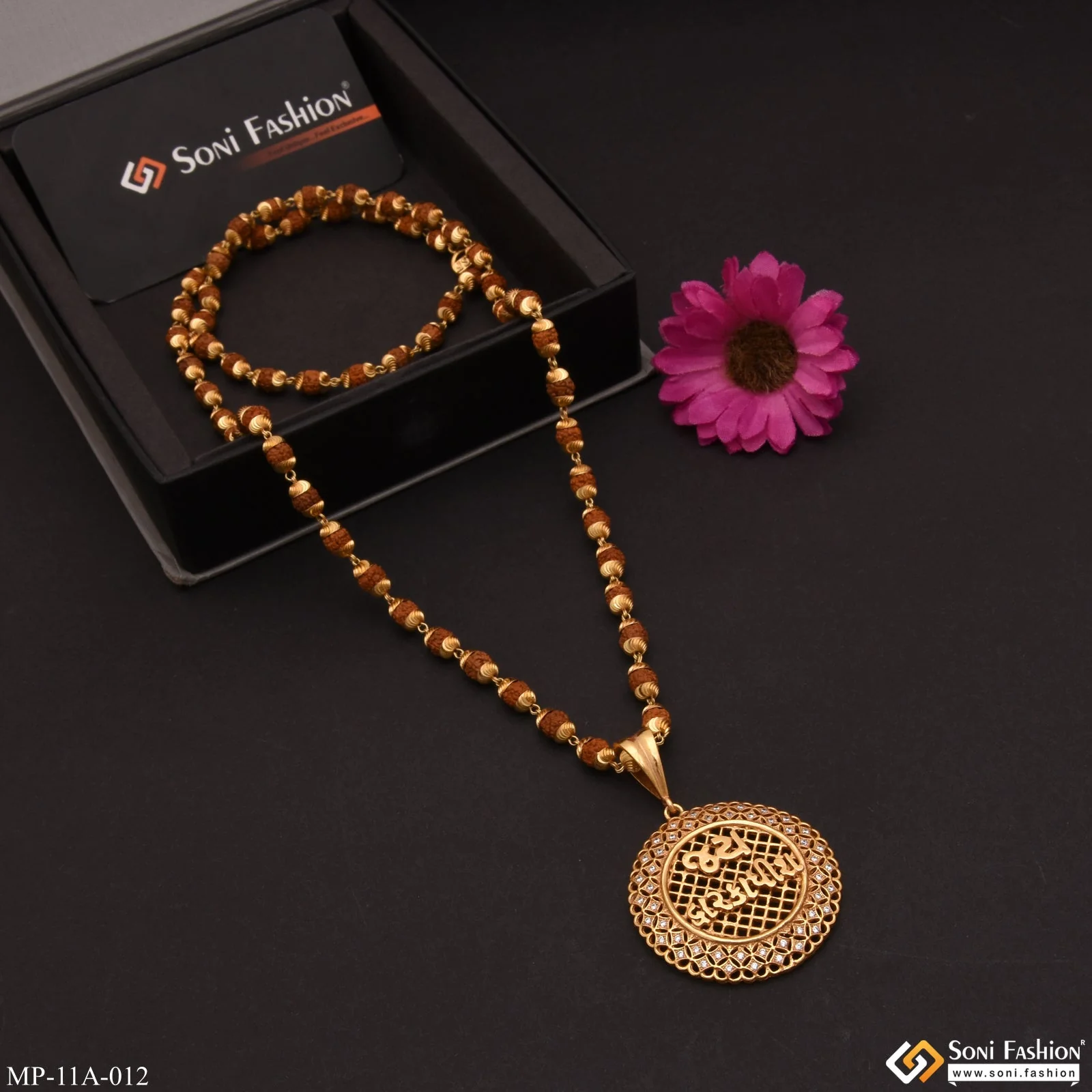 Jay Dwarkadhish With Diamond Gold Plated Rudraksha Mala With Pendant For Men - Style A012 - Image 4