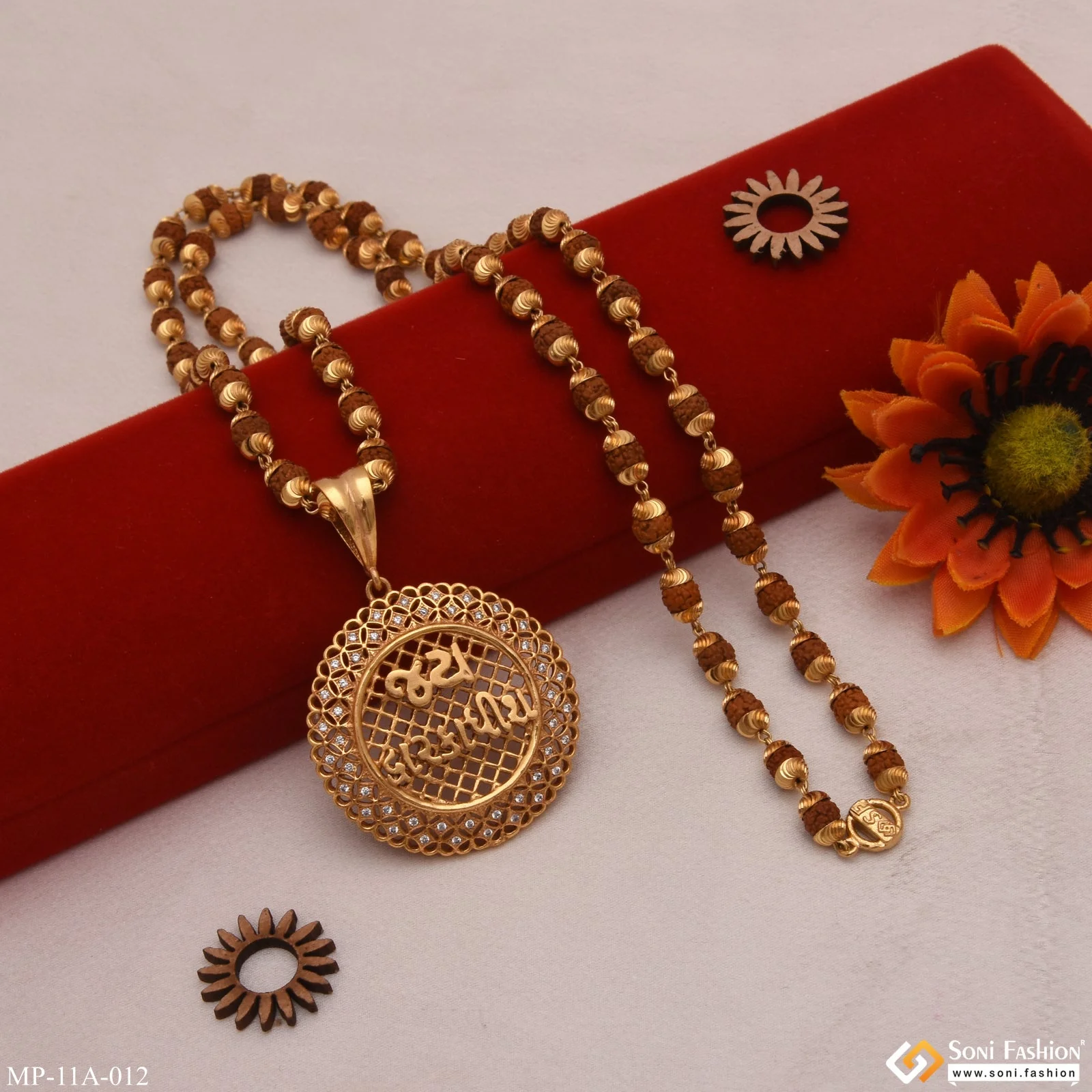 Jay Dwarkadhish With Diamond Gold Plated Rudraksha Mala With Pendant For Men - Style A012 - Image 5