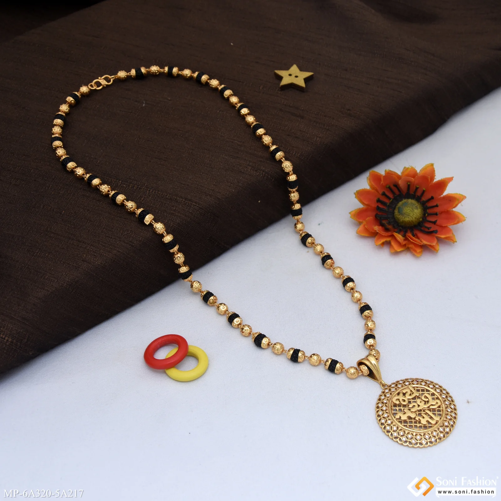 Jay Machhu Maa Gold Plated Pendant with Rudraksha Mala for Men (MP-A320-A217) - Image 4