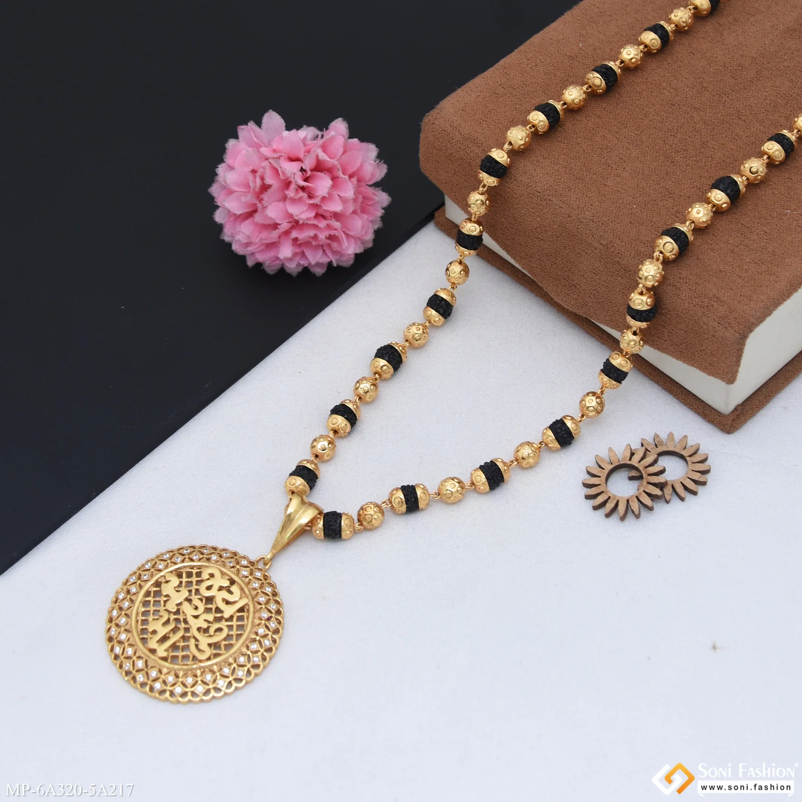Jay Machhu Maa Gold Plated Pendant with Rudraksha Mala for Men (MP-A320-A217) - Image 5