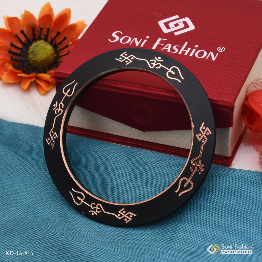 Jay Matadi Chic Design Superior Quality Black & Rose Gold Kada For Men - Style A816 - Image 4