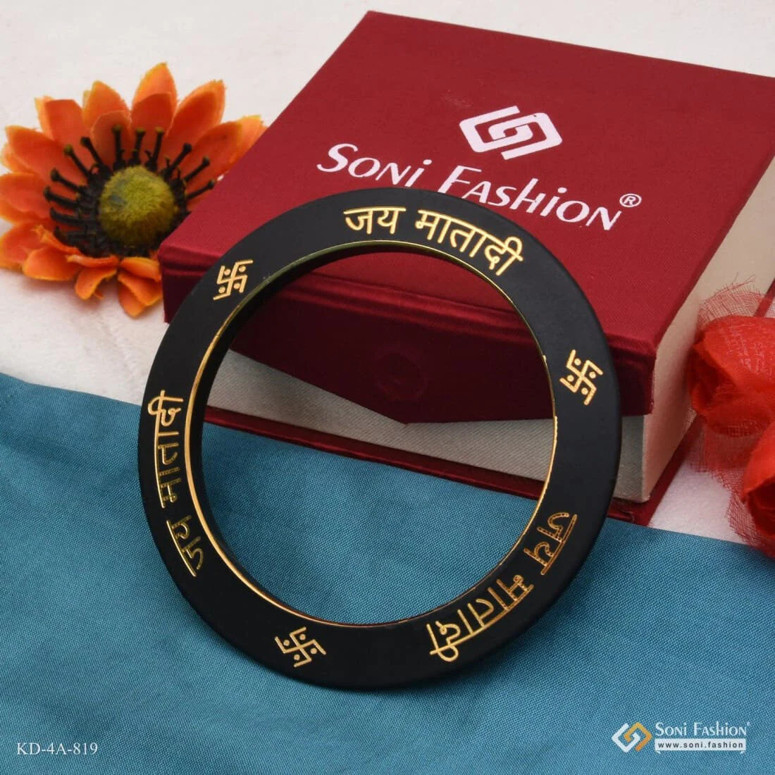 Jay Mataji Classic Design Superior Quality Black & Golden Color Kada - Style A819 - Image 4