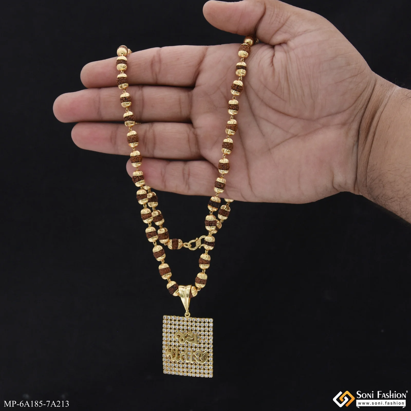 Jay Mataji Gold Plated Pendant with Rudraksha Mala for Men (MP-A185-A213) - Image 2