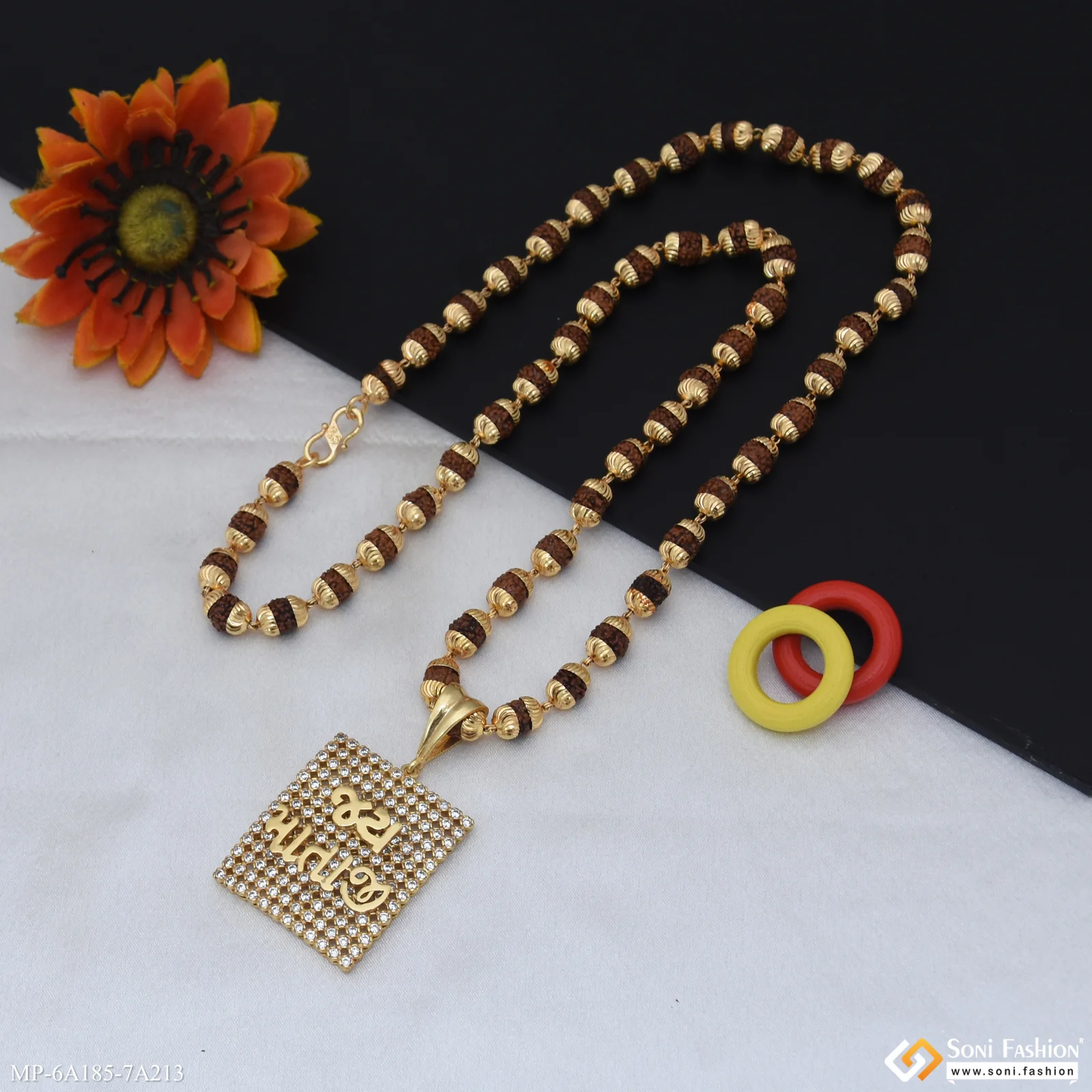Jay Mataji Gold Plated Pendant with Rudraksha Mala for Men (MP-A185-A213) - Image 3