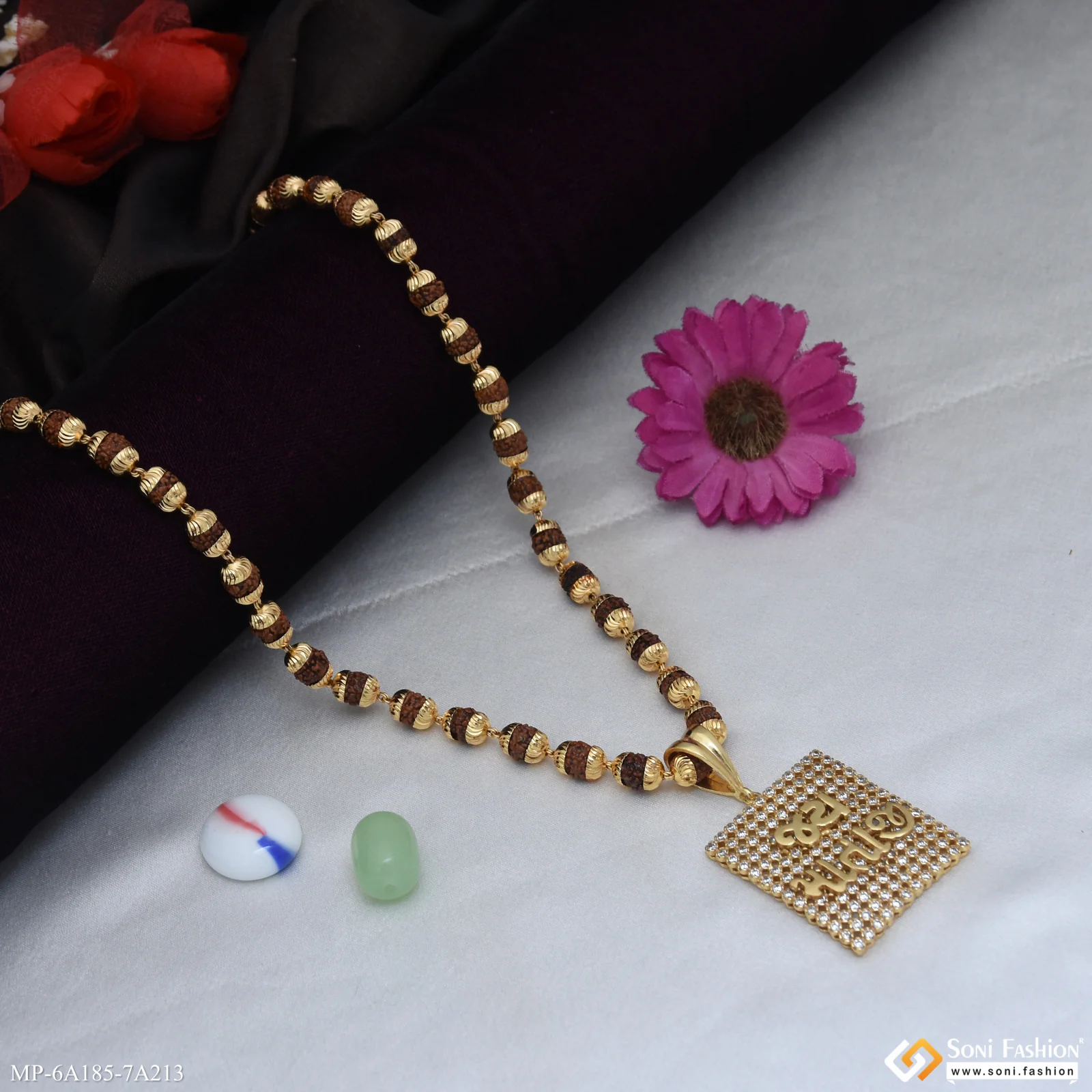 Jay Mataji Gold Plated Pendant with Rudraksha Mala for Men (MP-A185-A213) - Image 4
