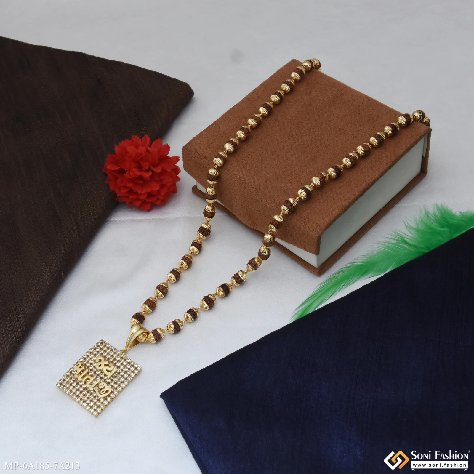 Jay Mataji Gold Plated Pendant with Rudraksha Mala for Men (MP-A185-A213) - Image 5