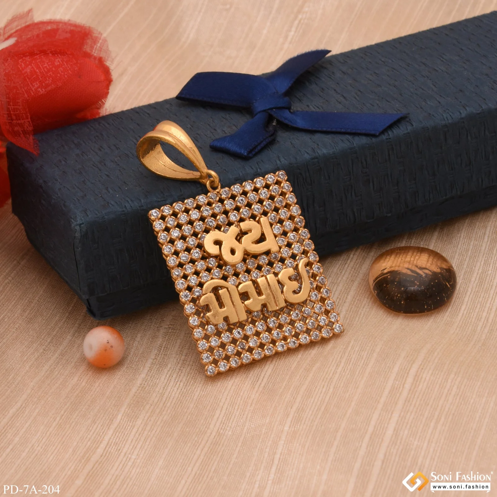 Jay Momai Square Design Gold Plated Pendant With Diamonds - Style A204