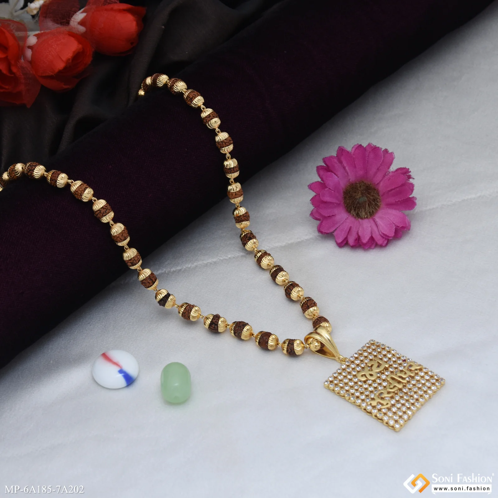 Jay Murlidhar Gold Plated Pendant with Rudraksha Mala for Men (MP-A185-A202) - Image 4