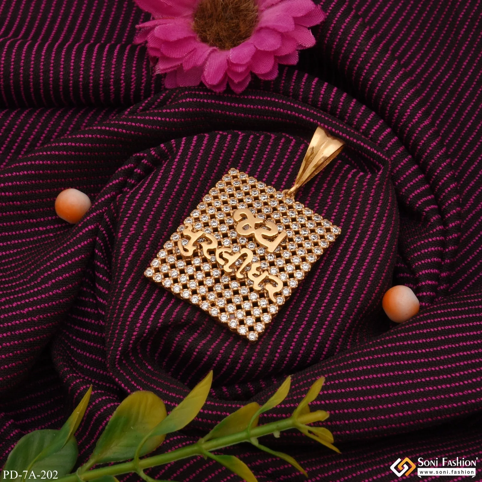 Jay Murlidhar Square Design Gold Plated Pendant With Diamonds - Style A202 - Image 4
