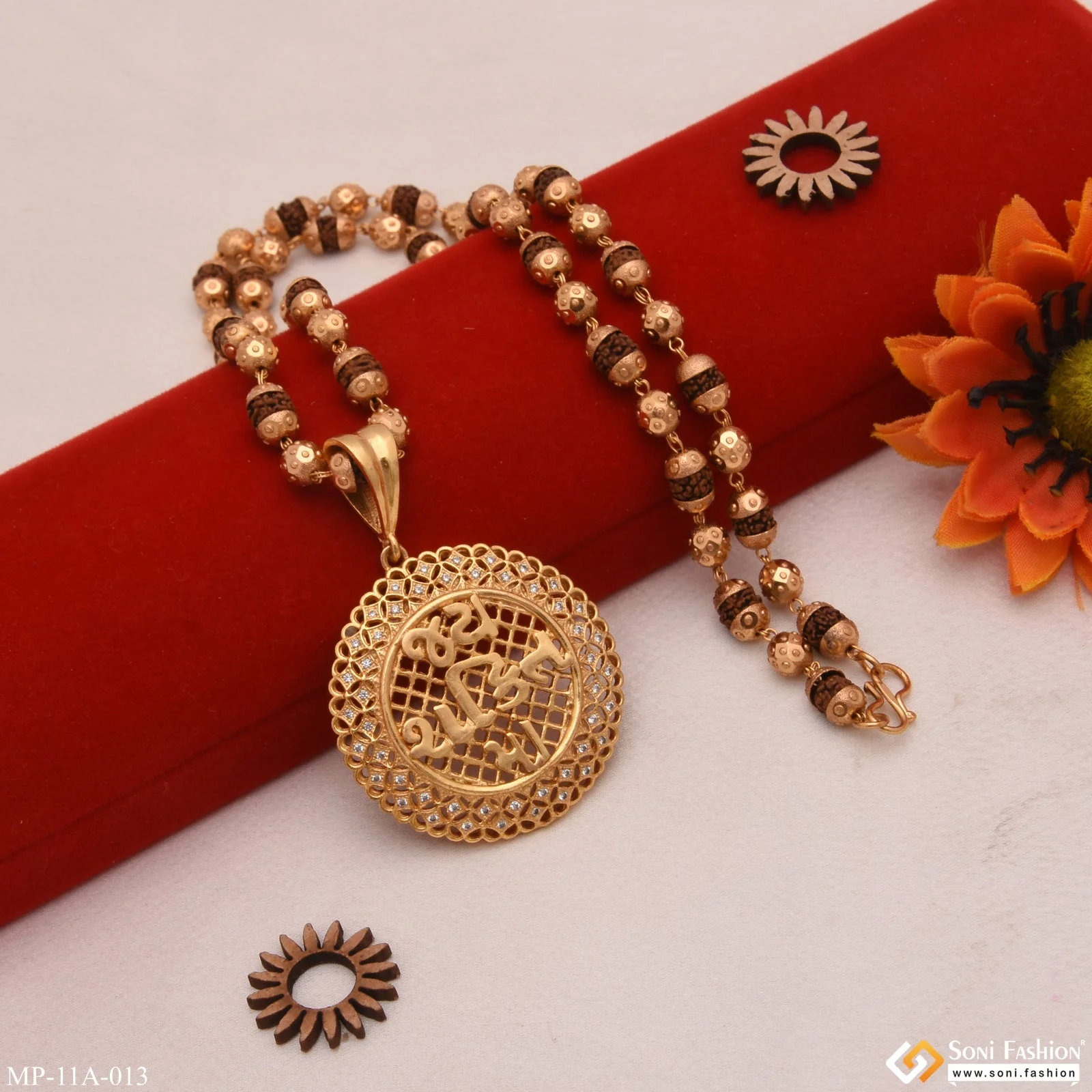 Jay Shakti Maa With Diamond Gold Plated Rudraksha Mala With Pendant - Style A013 - Image 2
