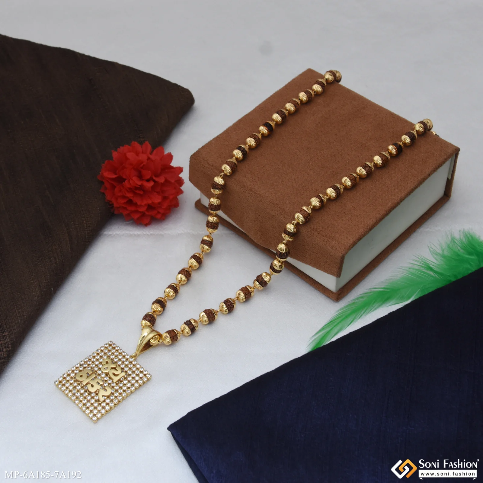 Jay Thakar Gold Plated Pendant with Rudraksha Mala for Men (MP-A185-A192) - Image 5