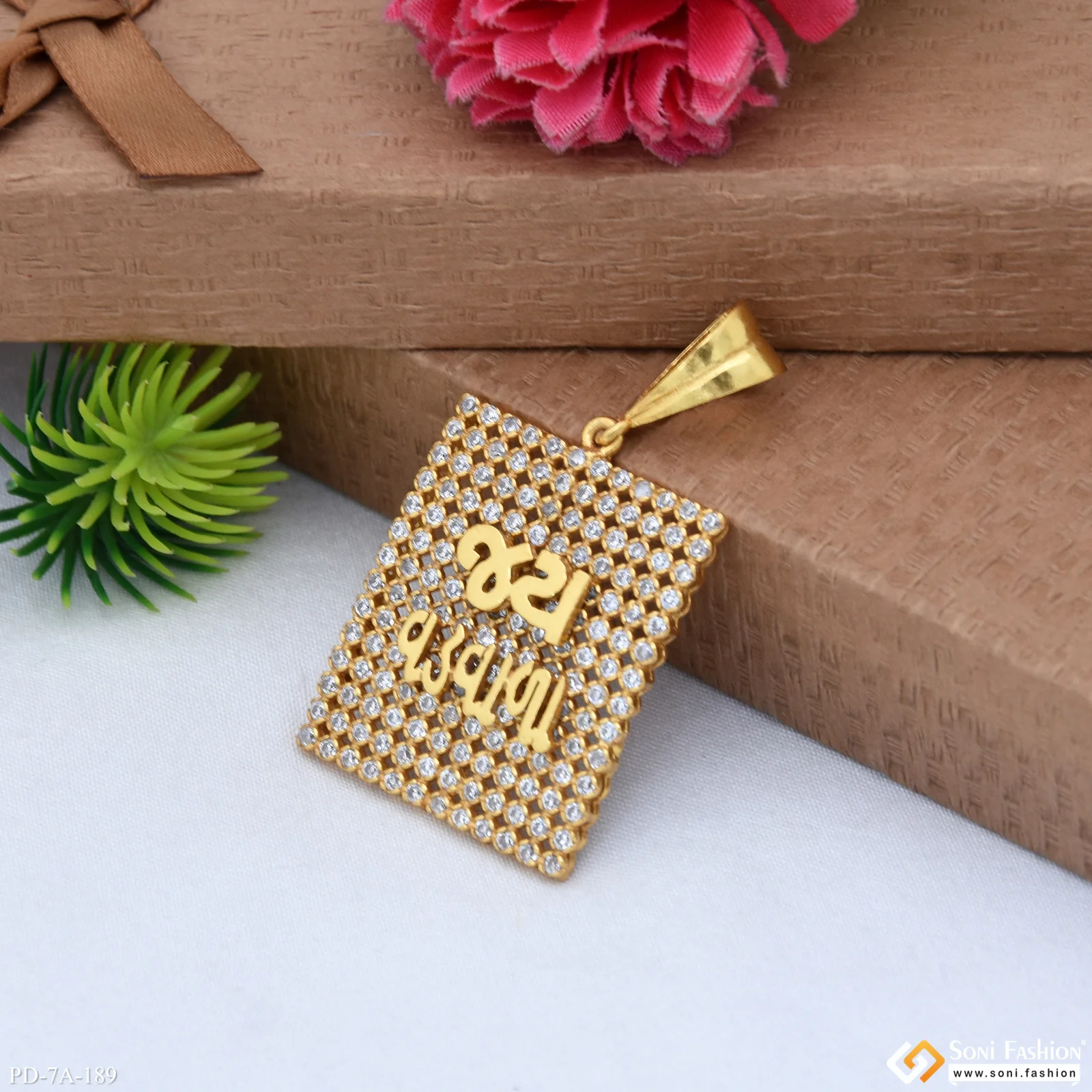 Jay Vadvala Square Design Gold Plated Pendant With Diamonds - Style A189 - Image 4